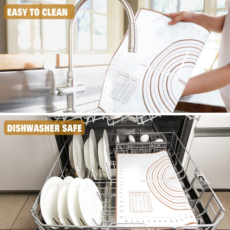 GREENRAIN Silicone Pastry Mat Extra Thick Large Non Stick Baking Supplies Kitchen Counter Cooking Rolling Dough Sheet Pie Crust Sourdough Bread Oven Liner with Measurement (L-16''(W)*24''(L), 3#Gold) - Image 4